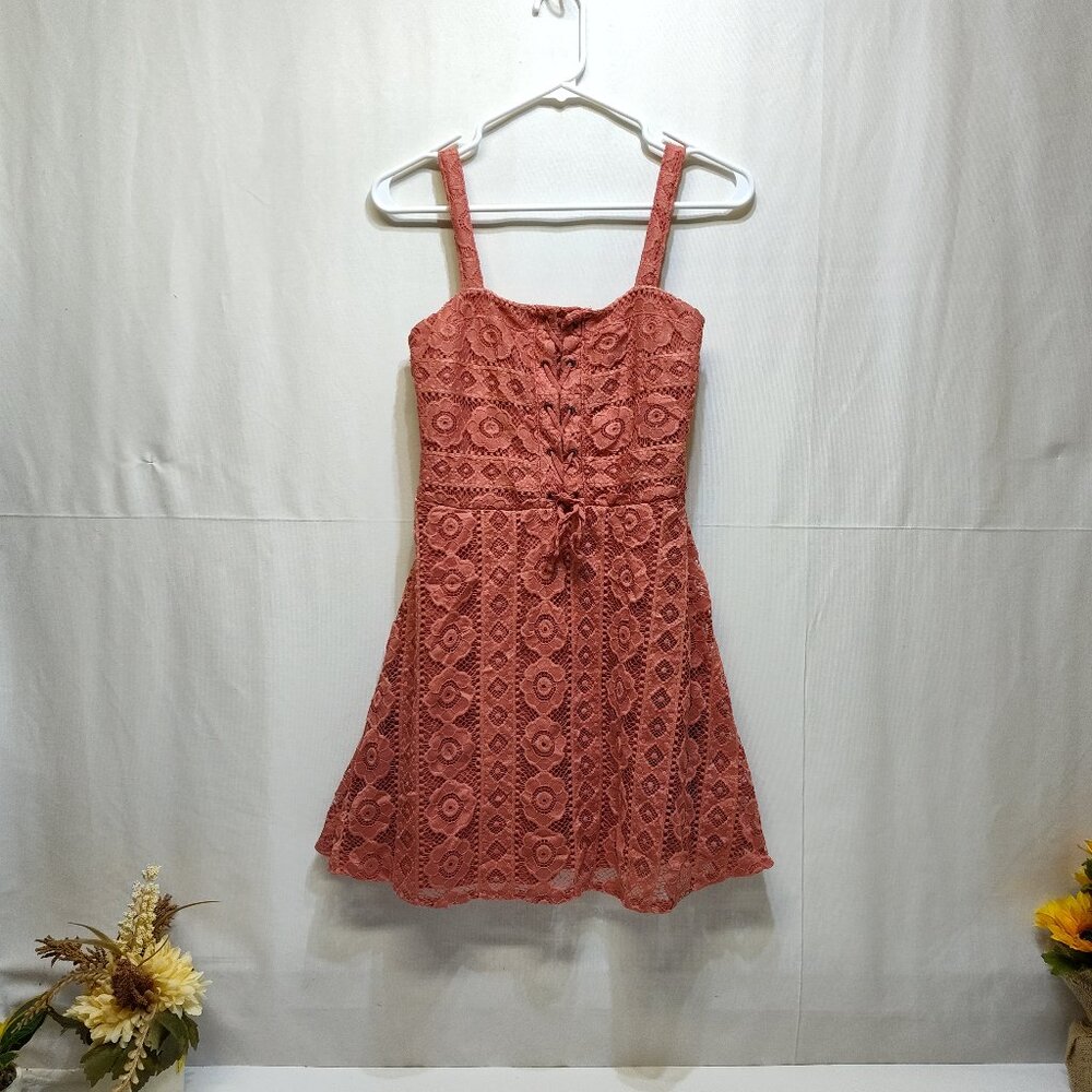 Aeropostale Rose Corset Detail Mini Dress Floral Lace Fit & Flare Medium Size